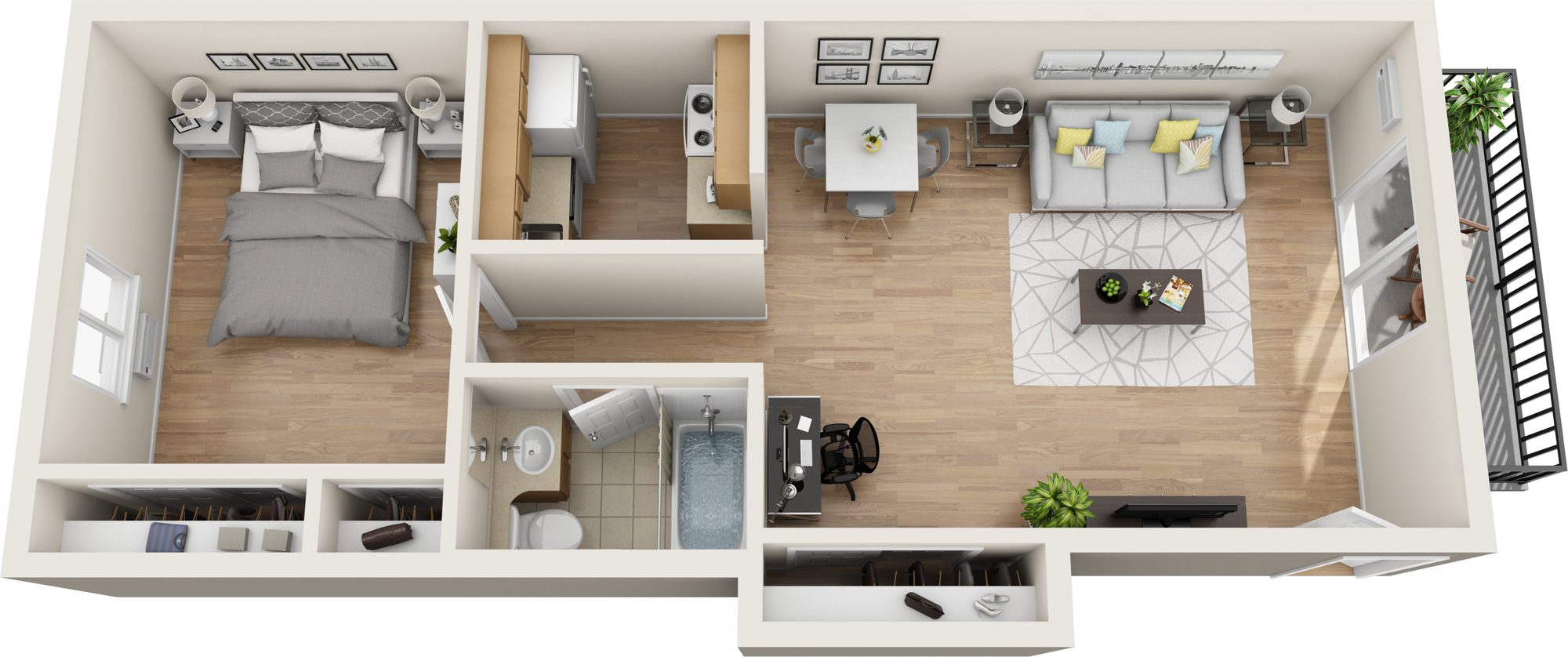 One Bedroom Deluxe floor plan at Brittany Springs, Levittown, PA