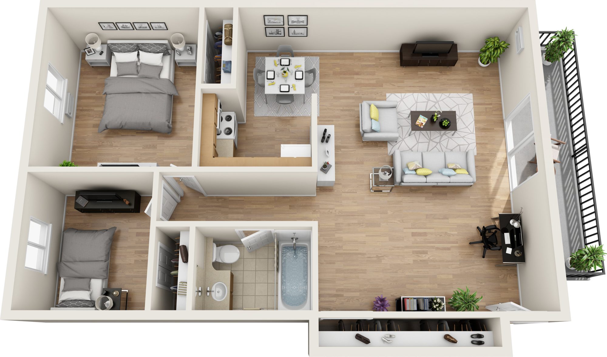 Two Bedroom Deluxe floor plan at Brittany Springs, Levittown, PA