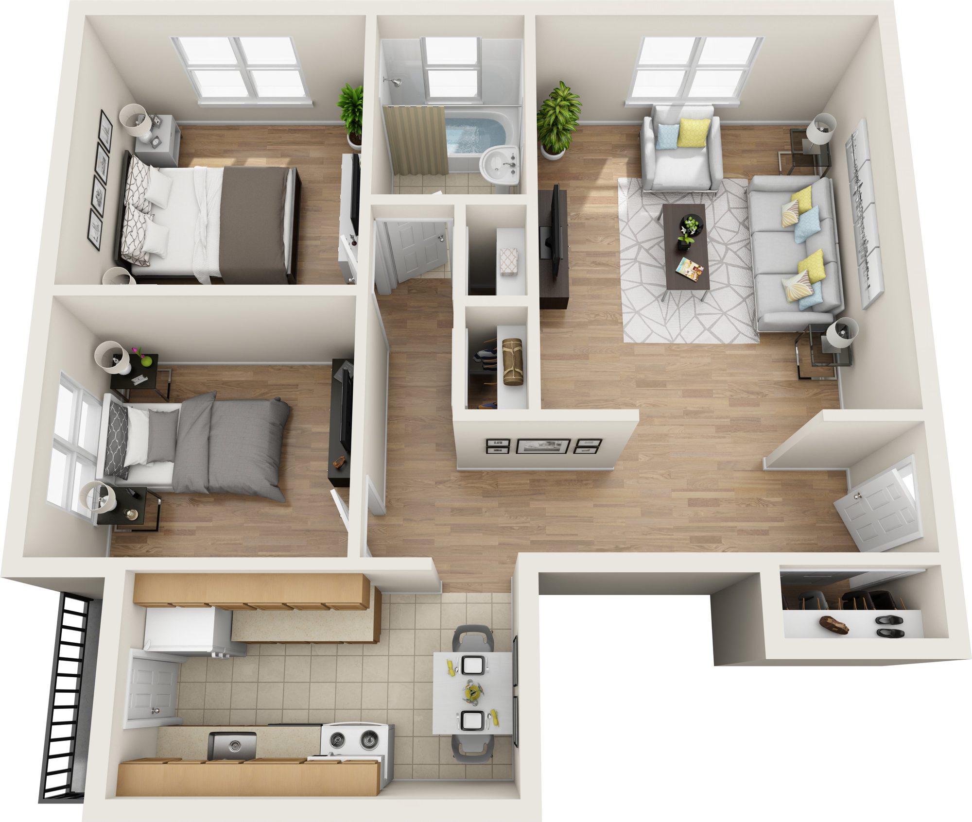 Two Bedroom floor plan at Coleman Apartments, Bridgeport, CT