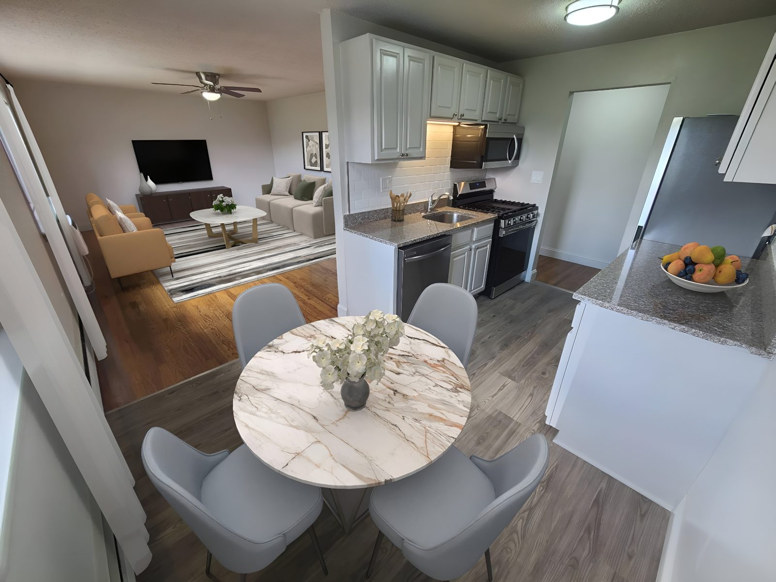 Kitchen with granite countertops at Colonial Village