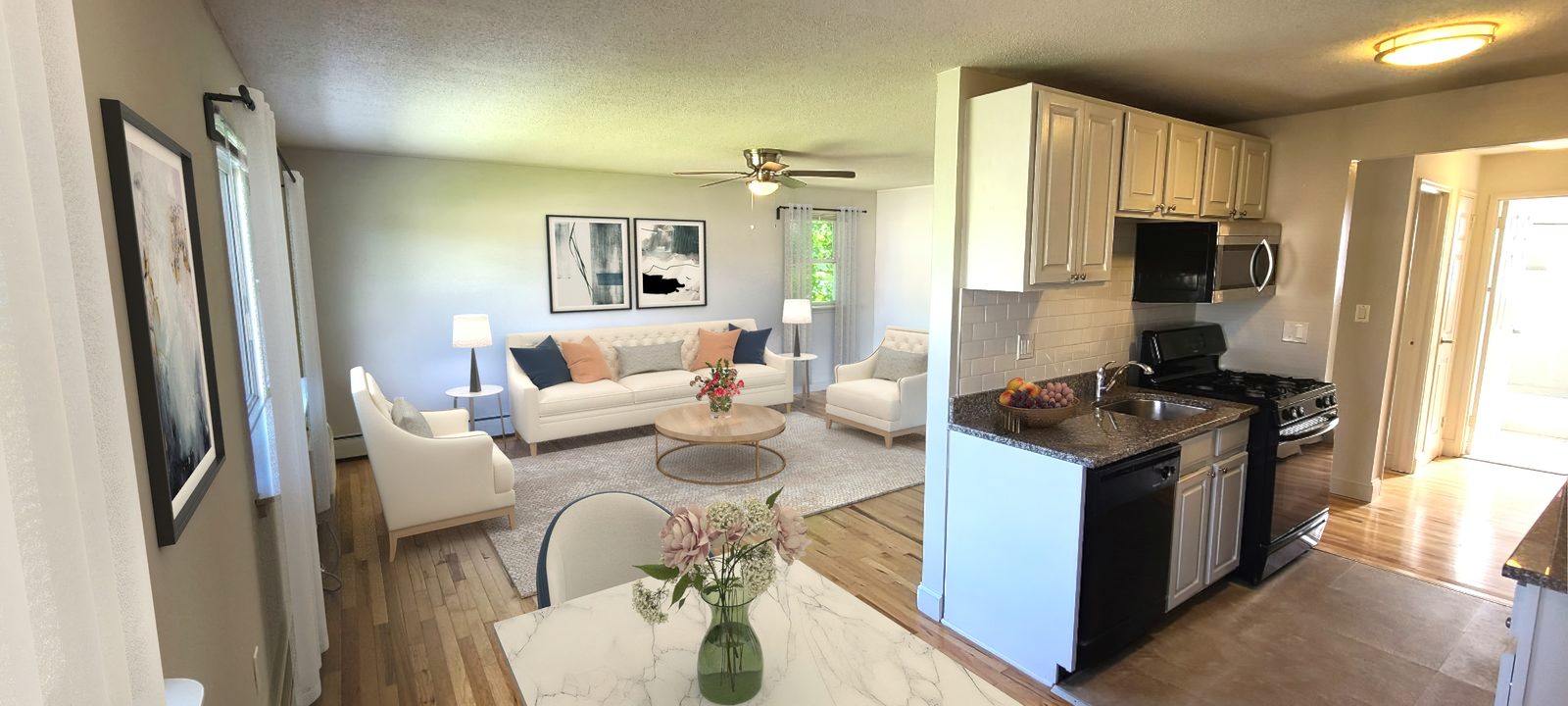 Open living and dining at Colonial Village