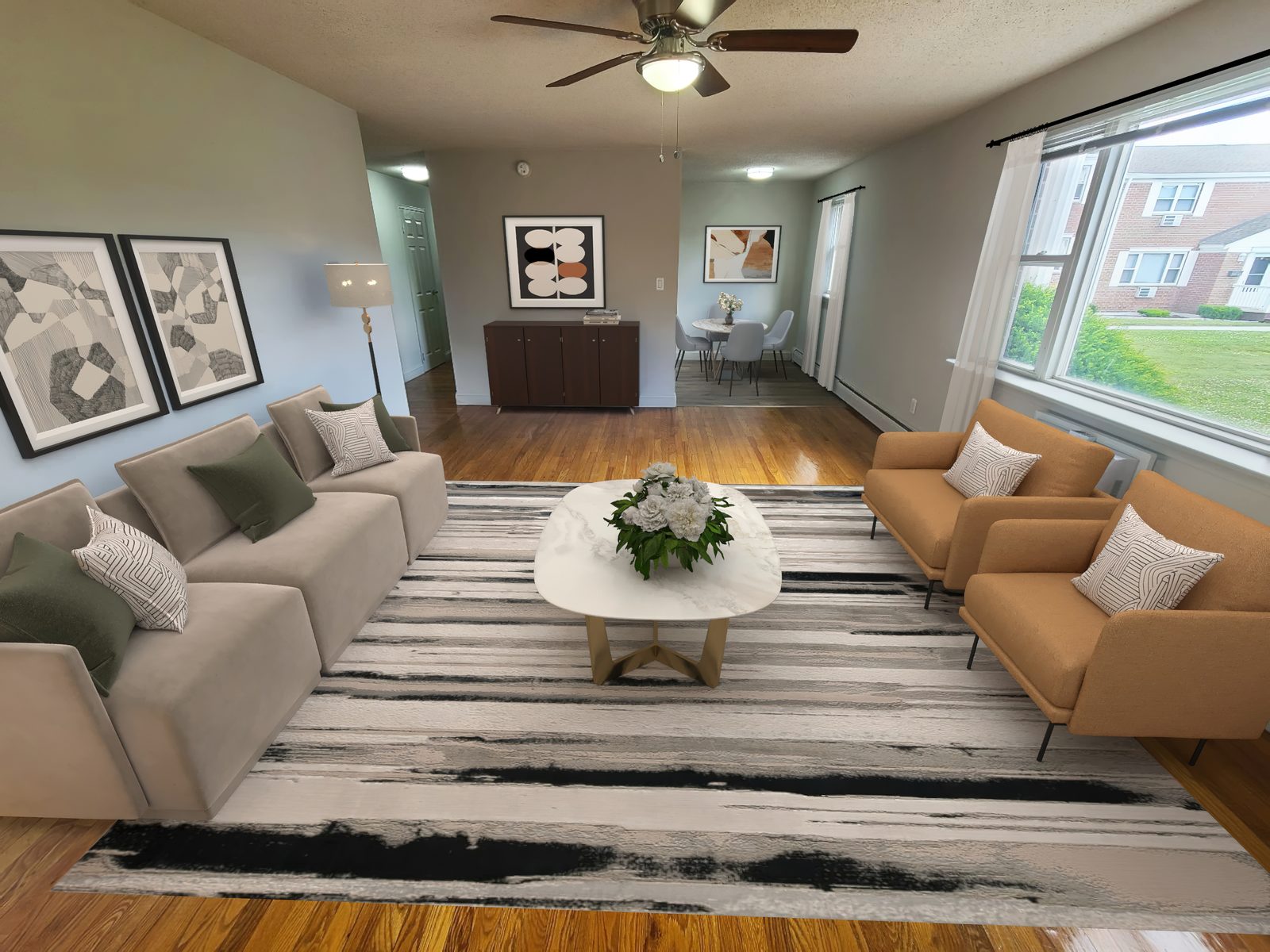 Two-bedroom living room at Colonial Village