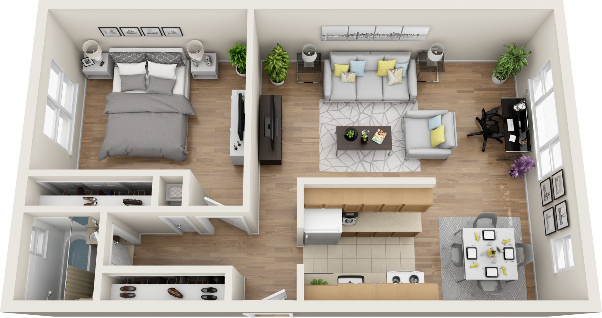 One Bedroom floor plan at Colonial Village, Glastonbury, CT
