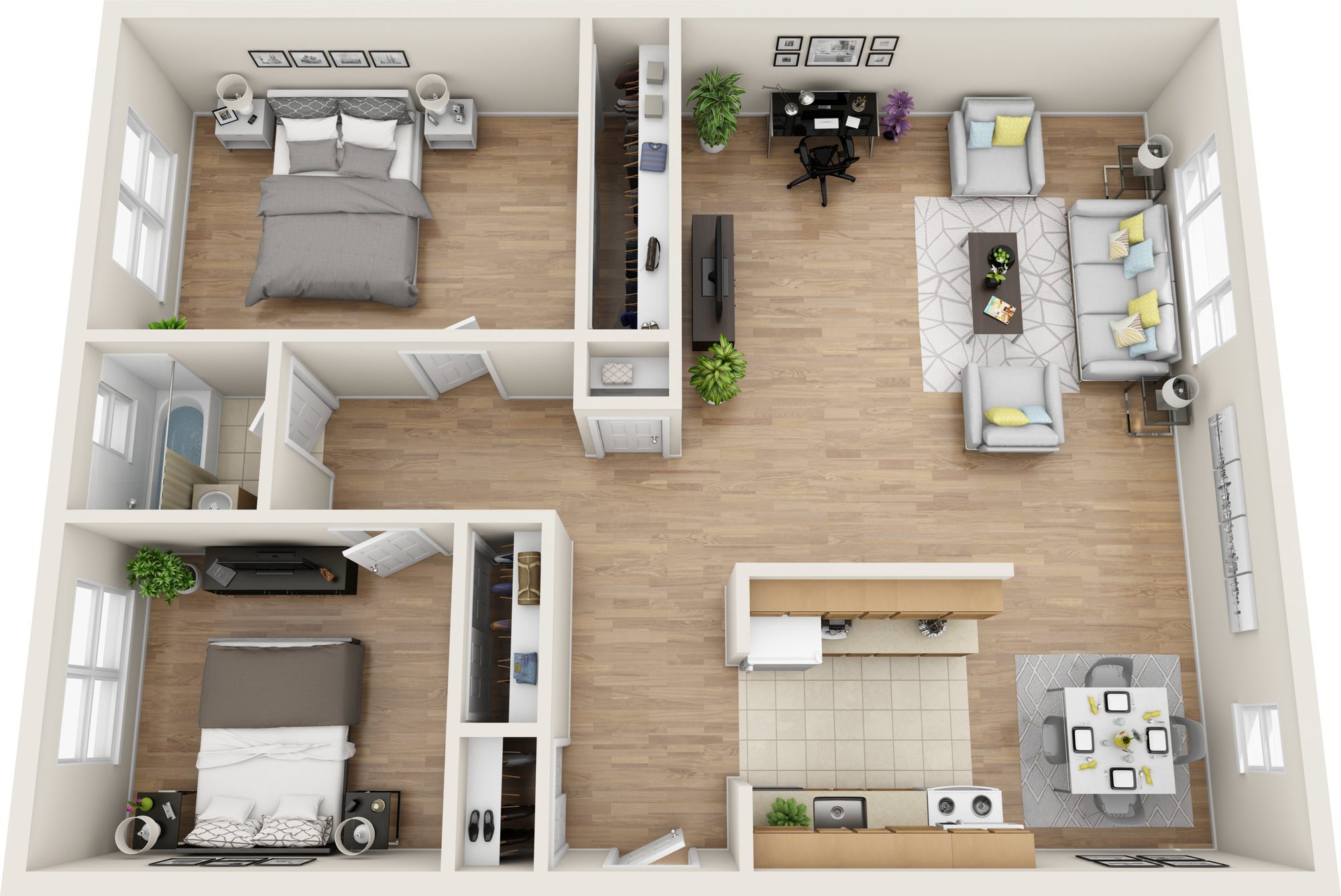 Two Bedroom floor plan at Colonial Village, Glastonbury, CT