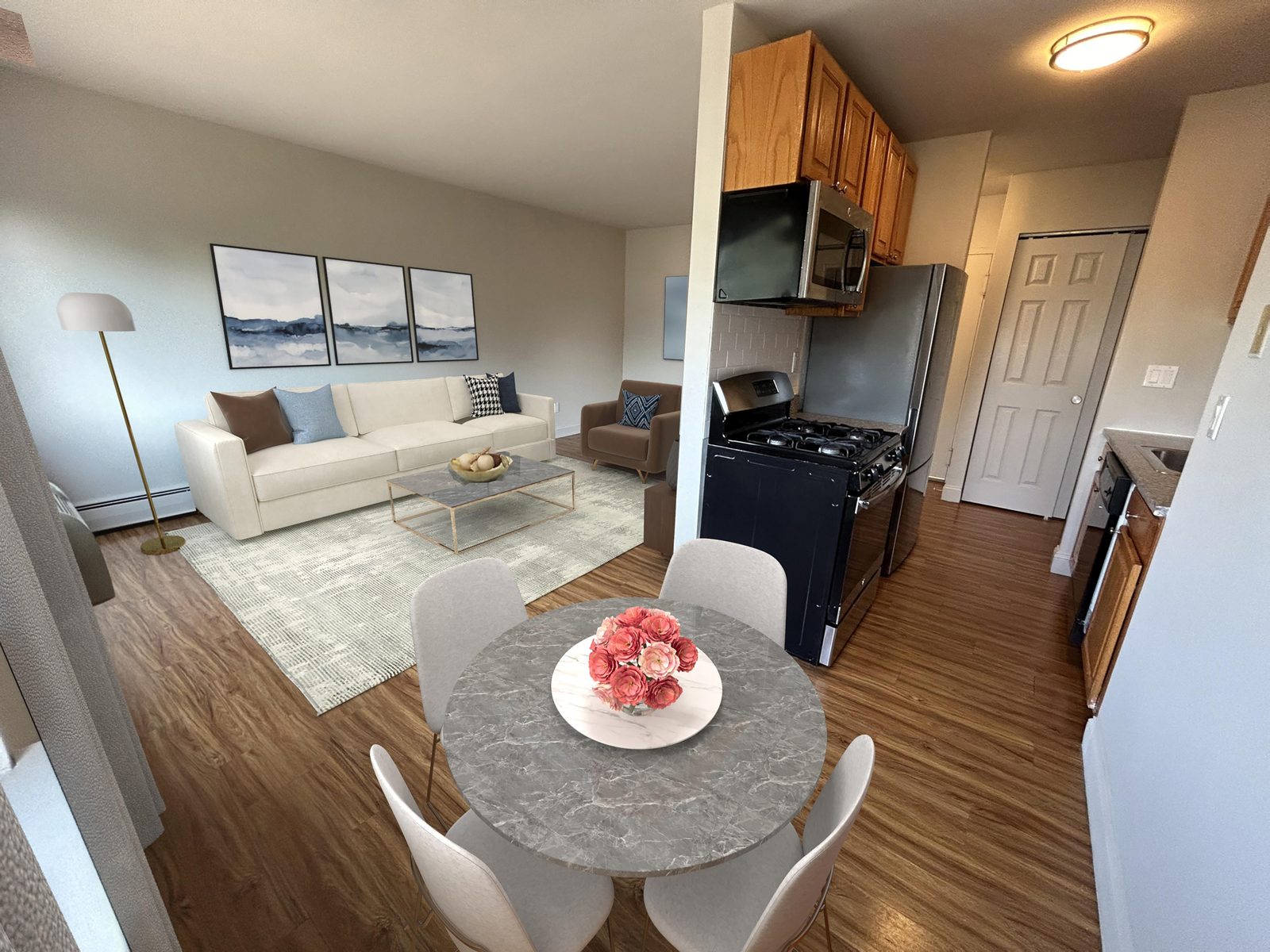 Open kitchen and living at Cypress Apartments