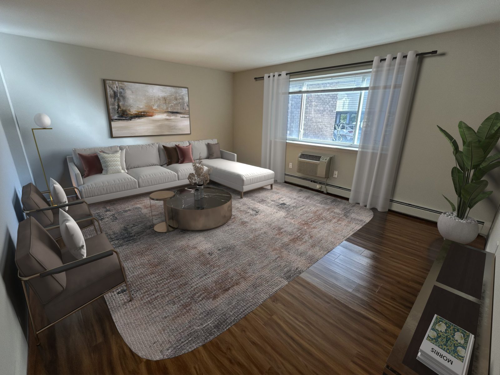 Two-bedroom living room at Cypress Apartments