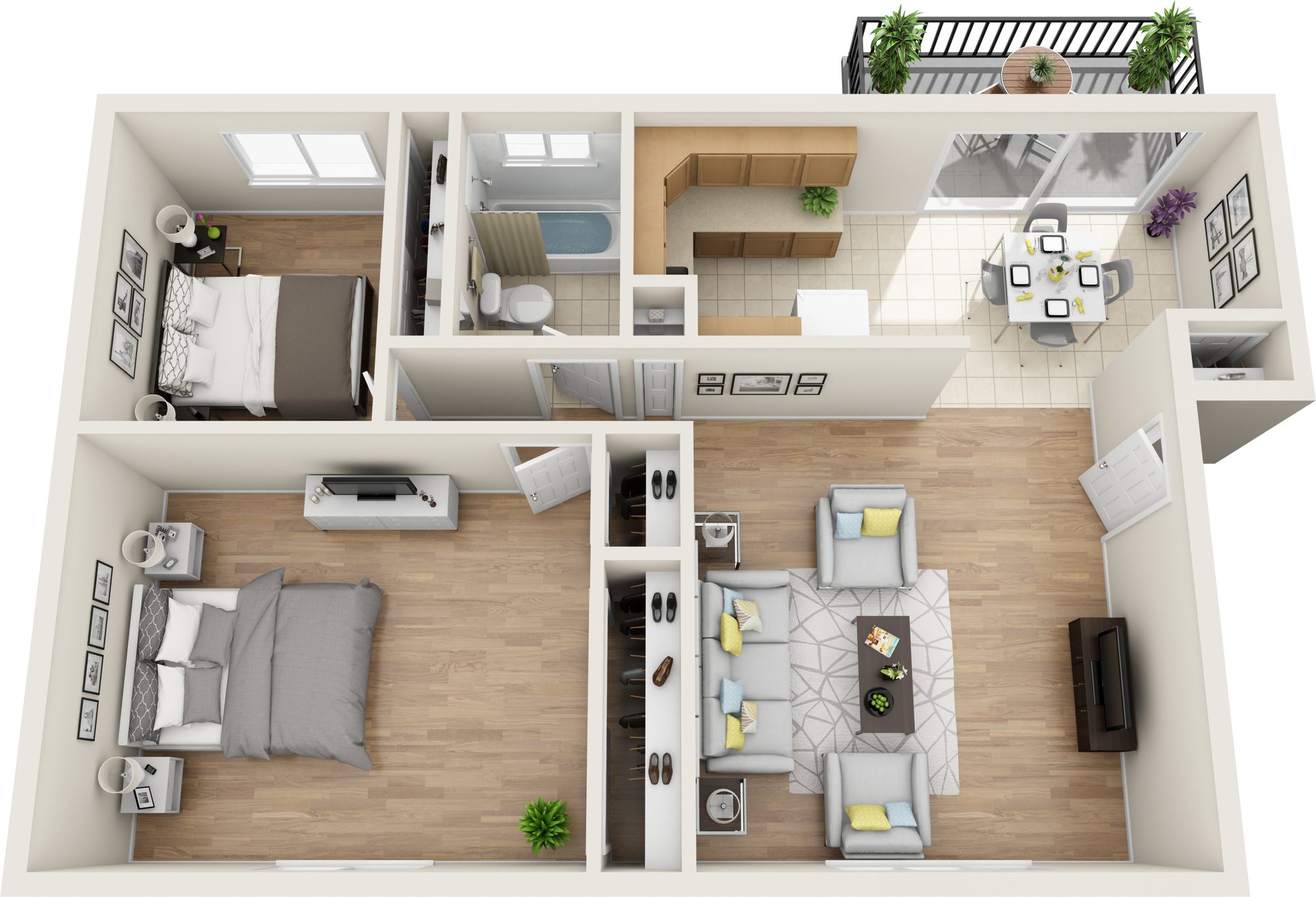 Two Bedroom Deluxe floor plan at Dutchess Apartments, Town of Poughkeepsie, NY