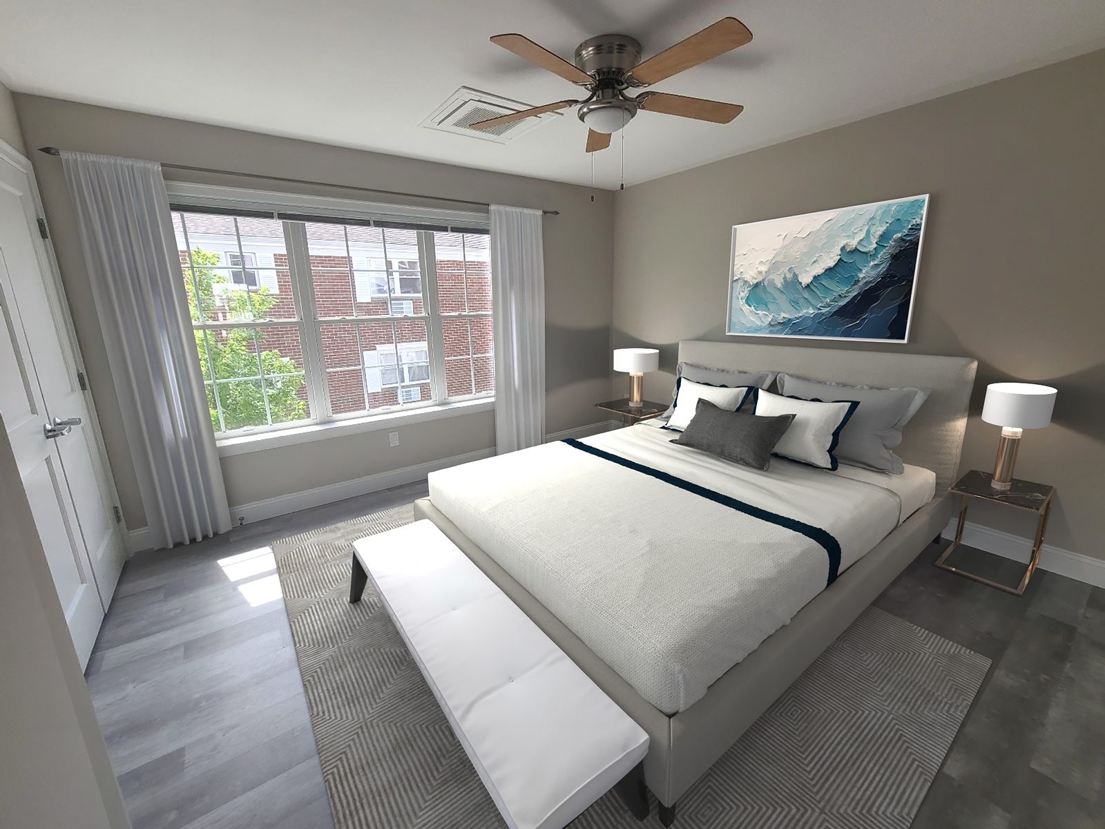 Primary bedroom in two-story townhome